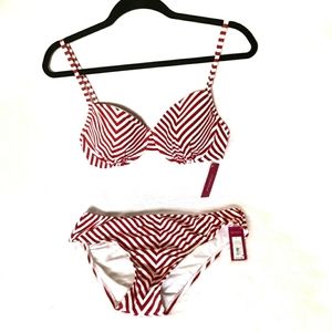 TARGET Xhilaration Red & White Striped Bikini